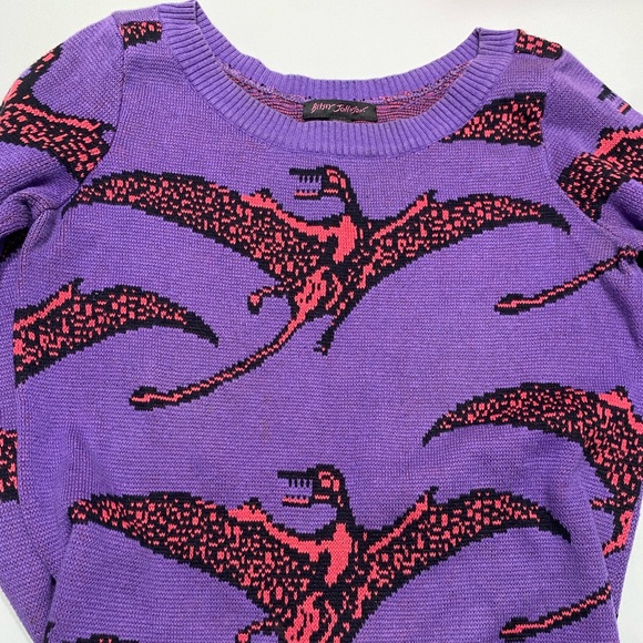 Vintage Betsey Johnson Pterodactyl Dinosaur 80’s Punk Sweater Dress Rare neon - Picture 5 of 13
